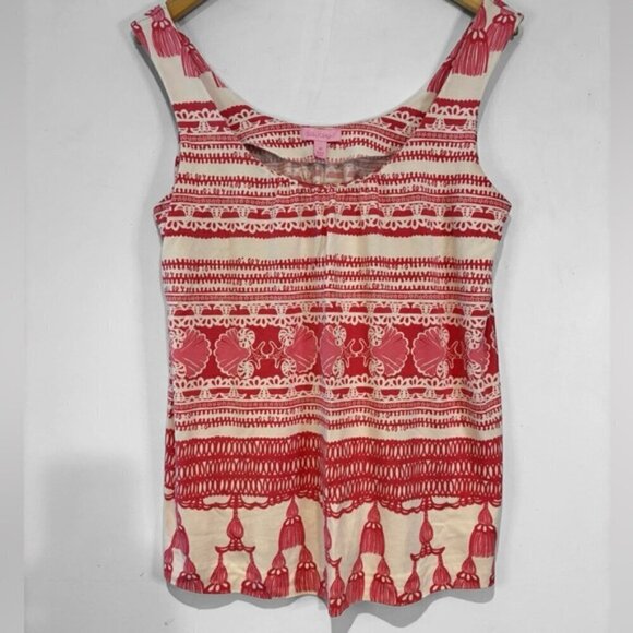 Lilly Pulitzer Coral/White Silk Blend Tank Top Size Medium - Picture 7 of 12